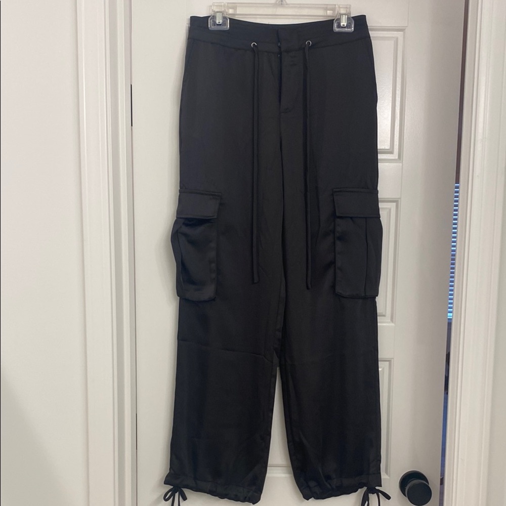 Sanctuary Black Wide Leg Pants with Adjustable Ankle Cords and Relaxed Fit